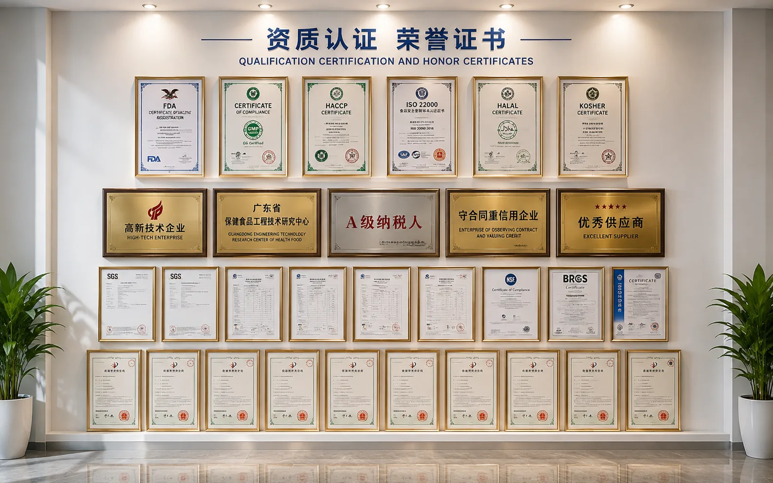 Company qualification, certification and honor wall