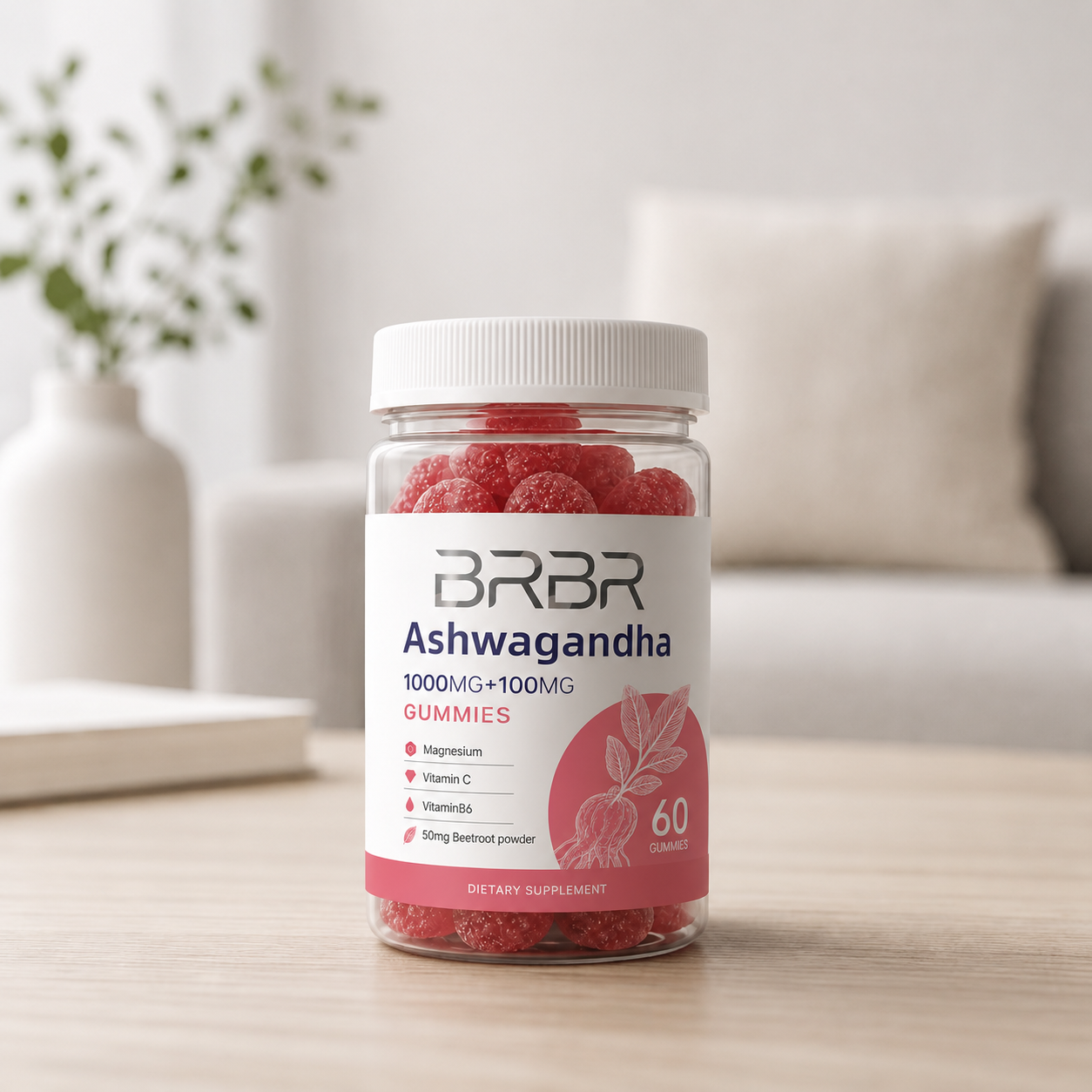 Ashwagandha blend gummies in a bottle